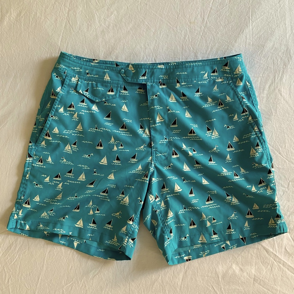 JCrew Turqoise Sailboat pattern Swim Shorts